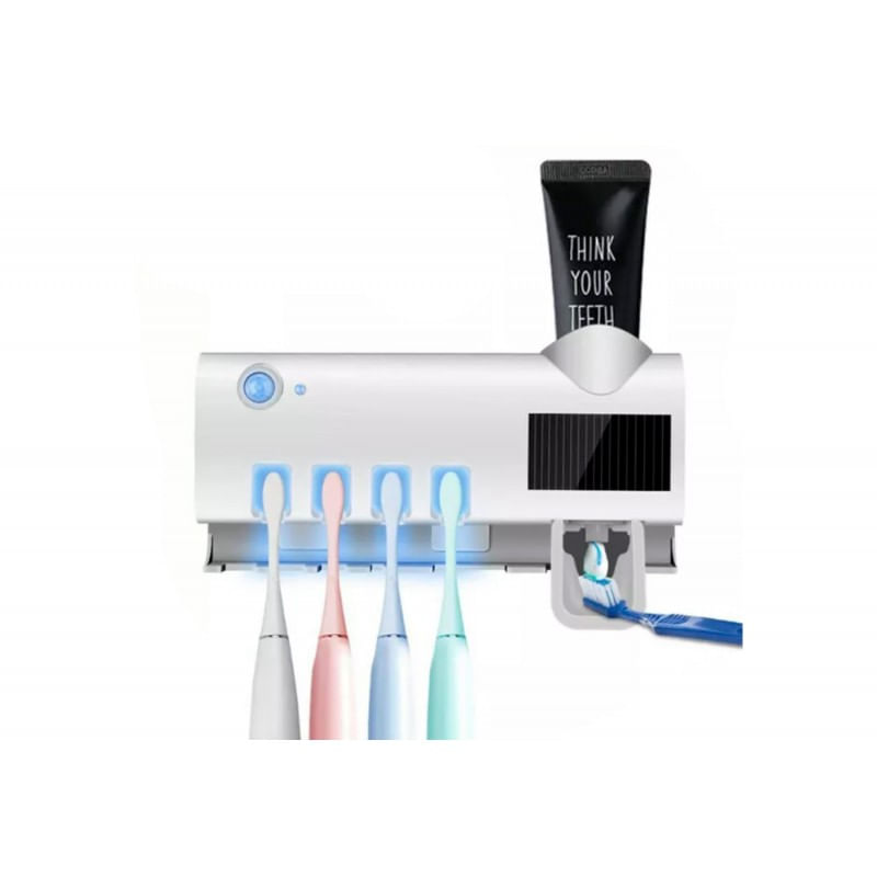 Porta Cepillos Dentales UV con Dispensador Automático de Pasta Dental,  Portacepillos de Dientes Soporte para Cepillo de Dientes Esterilizable  Montado en la Pared con USB Y Energía Solar Recargable Función,Soporte para  Cepillos