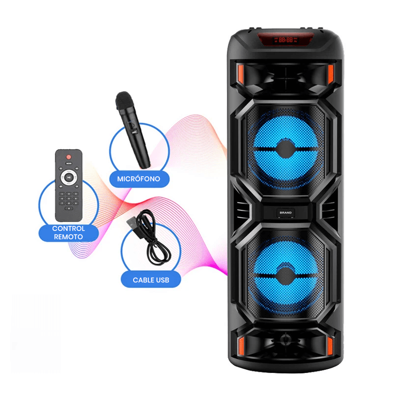 PARLANTE TORRE PORTATIL BLUETOOTH ZQS8223 CON EFECTO DE LUCES 2 X 8 CON  MICRÓFONO — Woofer