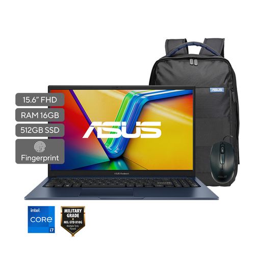 Laptop Asus VivoBook 15 Intel Core i7-1255U 16Gb 512Gb 15.6" FHD Azul + Mochila y Mouse