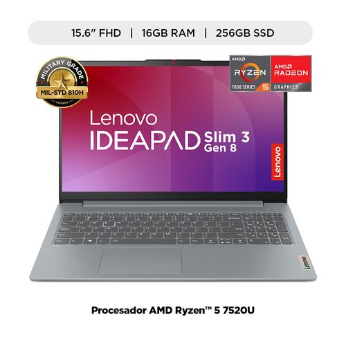 Laptop Lenovo IP Slim 3 Ryzen 5-7520U 16Gb 256Gb 15.6" FHD FreeDOS Gris