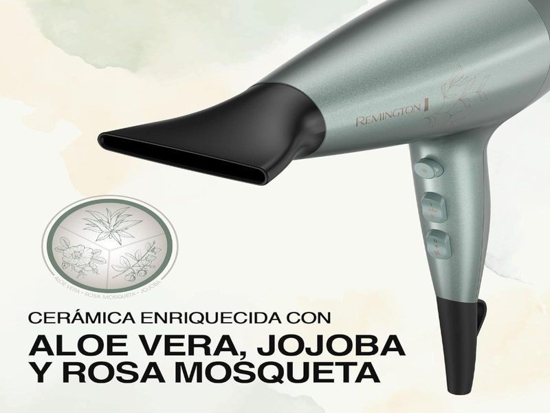 SECADOR DE CABELLO REMINGTON BOTANICALS 1875W 2 VEL.3 AJUSTES VERDE