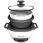 OLLA ARROCERA BLACK DECKER CAPACIDAD 7 TZS CRUDAS 14 TZS COCIDAS 1,2 LTS TAPA VIDRIO MULTIUSOS BLANCA