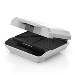 SANDWHICHERA BLACK DECKER 750W 2 PANES CLIP BLOQUEO LUCES ACERO INOX. BLANCA