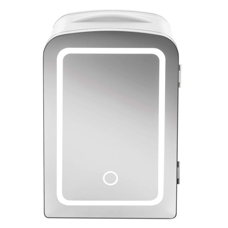 MINI REFRI CHEFMAN PORTATIL 4LTS PUERTA CON ESPEJO Y LUZ LED AJUSTE FRIO-CALIENTE BLANCA