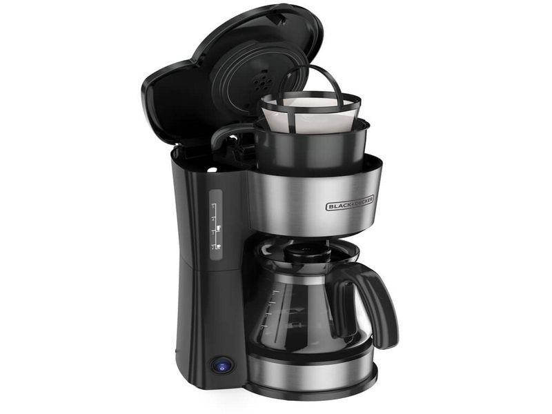 CAFETERA BLACK DECKER-4 EN 1 - 5 TAZAS CON ENVASE DE ACERO INOX.-FILTRO PERMANENTE-BOTON ENCENDIDO Y APAGADO-NEGRA. INCLUYE VASO.