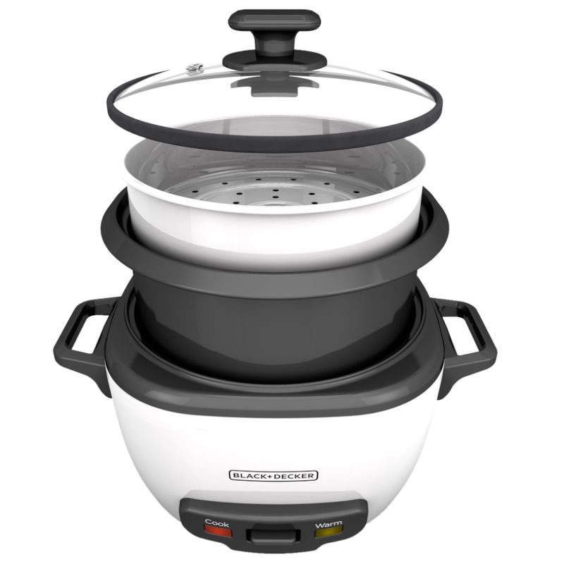 OLLA ARROCERA BLACK DECKER CAPACIDAD 7 TZS CRUDAS 14 TZS COCIDAS 1,2 LTS TAPA VIDRIO MULTIUSOS BLANCA