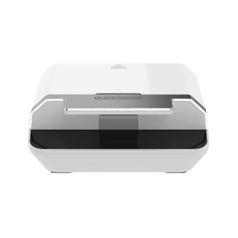 SANDWHICHERA BLACK DECKER 750W 2 PANES CLIP BLOQUEO LUCES ACERO INOX. BLANCA