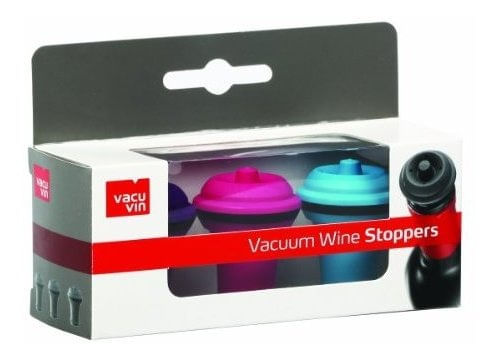 TAPON AL VACIO PARA VINO VACU VIN 3PCS COLOR ROSA/CELESTE/MORADO