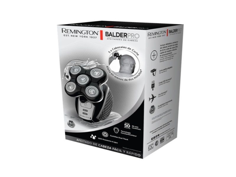 AFEITADORA RECARGABLE REMINGTON BALDER PRO 5 CABEZAS ROTATIVA INALAMBRICA 50MIN PARA CABEZA NEGRA